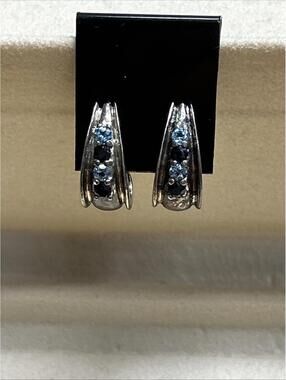 Vintage QVC Sterling Silver Blue Topaz/Black Stone Earrings